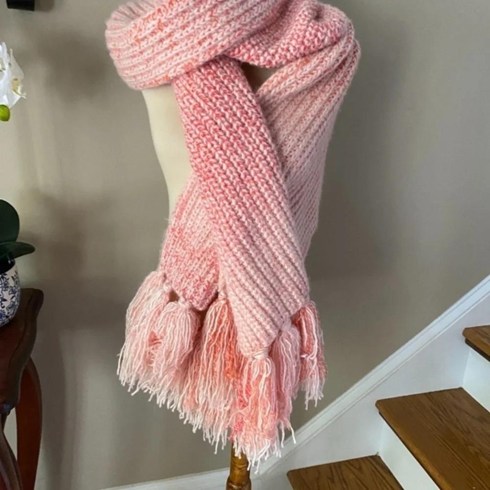 Anthropologie Pink Fringe Cozy Scarf